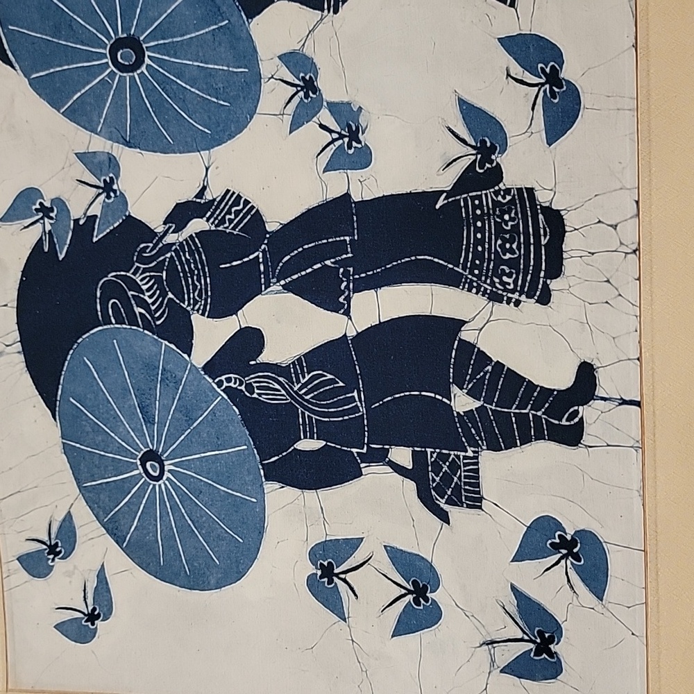 XL Batik Tapestry 4' Wall Hanging, Hand Dyed Cotton Fabric- Rainy Romance Indigo